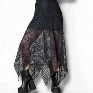 Black Lace Asymmetrical Semi Sheer Maxi Skirt Killstar NWT